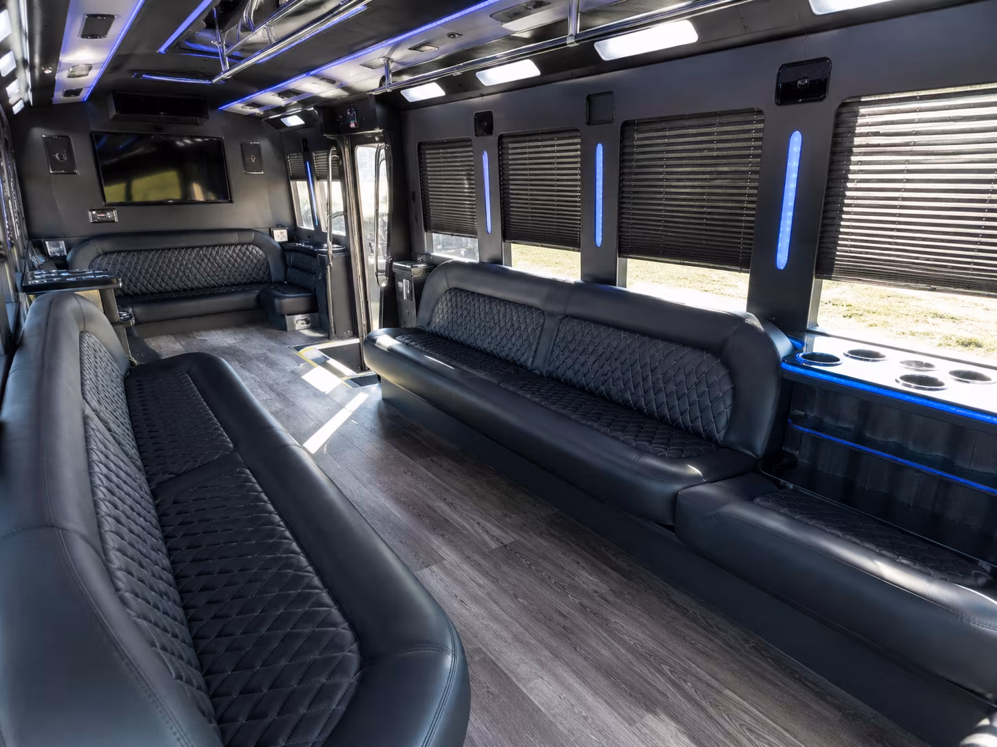 Passenger seating aboard a party bus rental serving Brockton