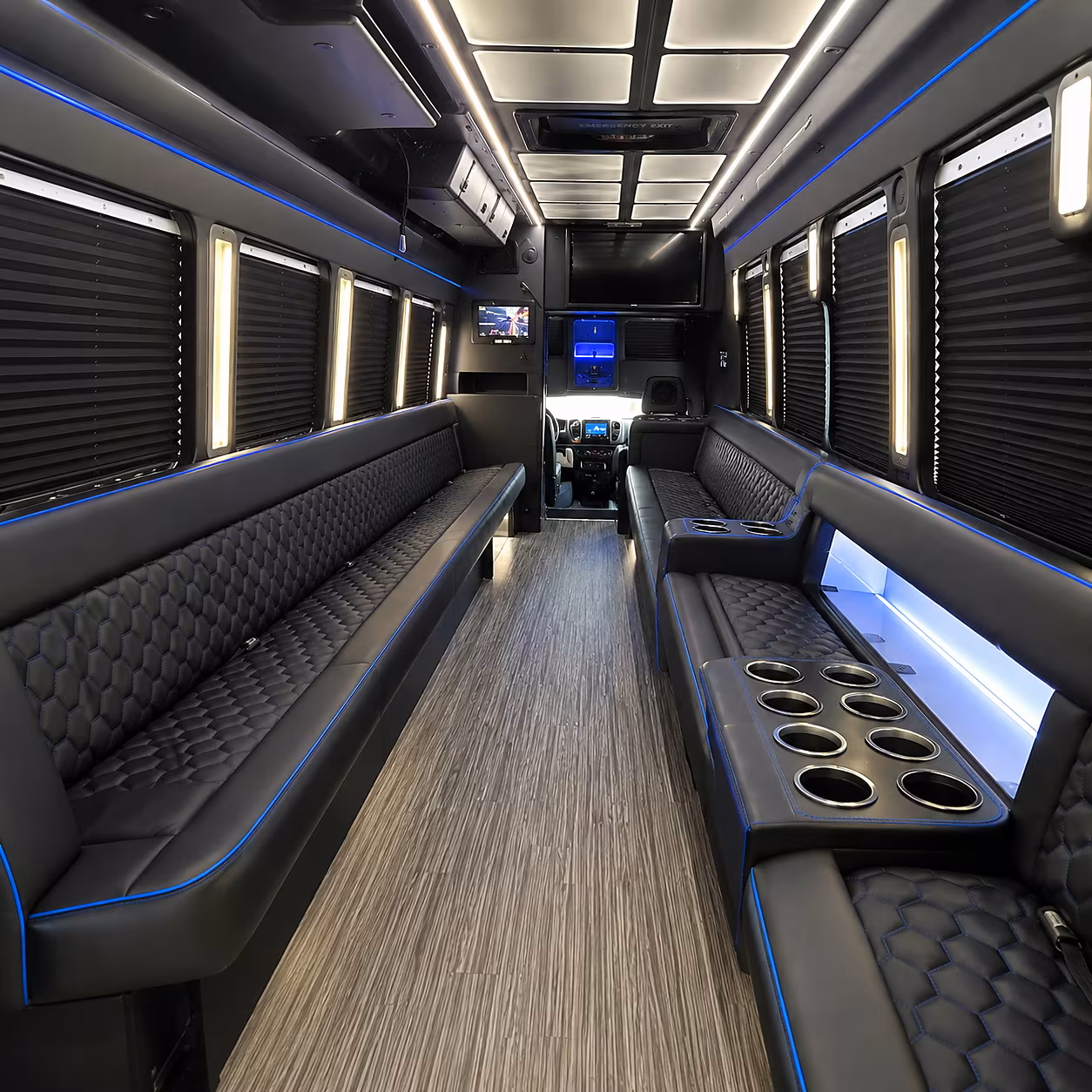 White party bus exterior