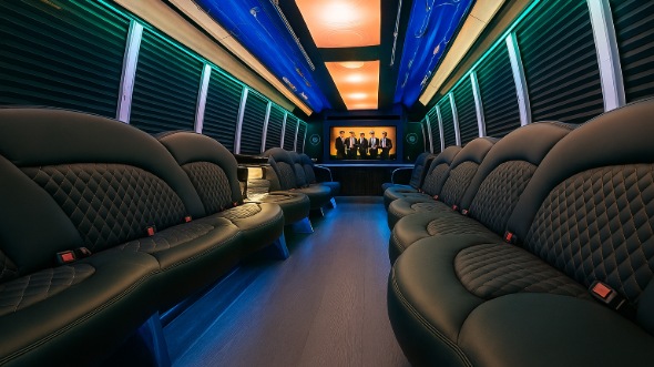 Interior of Charter Bus Company Stamford's 20 Passenger Party Bus in Stamford