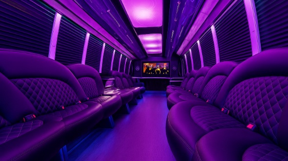 Interior of Brockton Party Bus Company's 25 Passenger Party Bus in Brockton