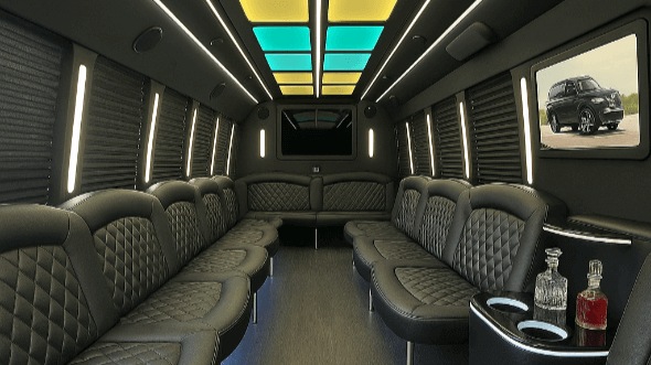 Interior of Charter Bus Company Stamford's 28 Passenger Party Bus in Stamford