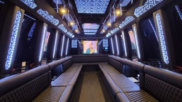 Interior of Charter Bus Company Waterbury's 30 Passenger Party Bus in Waterbury