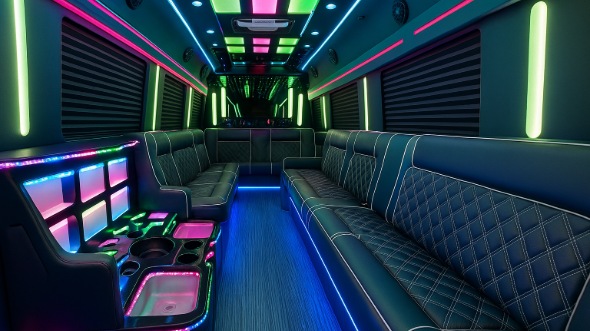 Interior of Charter Bus Company Stamford's 40 Passenger Party Bus in Stamford
