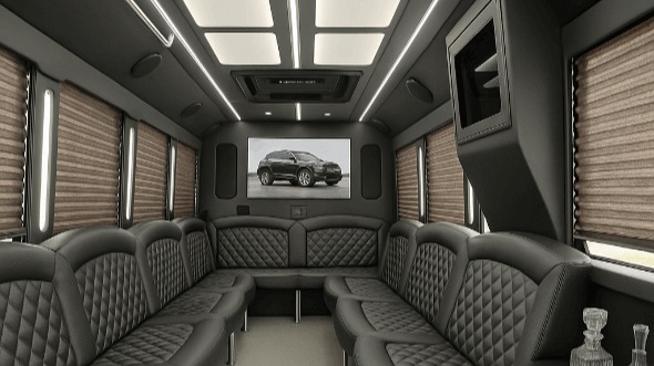 Interior of Charter Bus Company New Haven's 50 Passenger Party Bus in New Haven