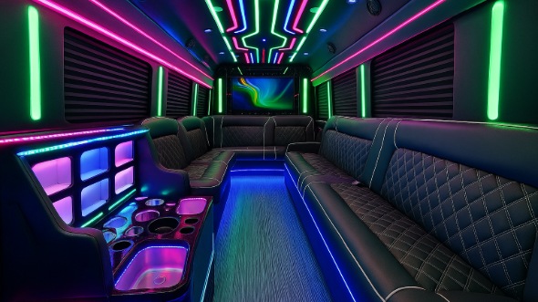 brockton 20 passenger party bus inside
