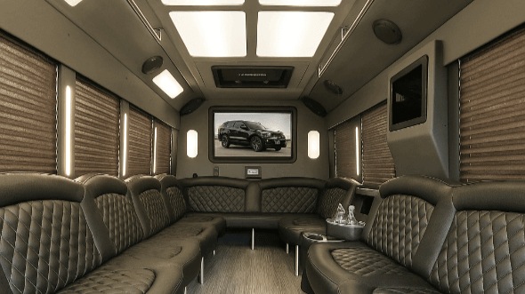 brockton 25 passenger party bus inside