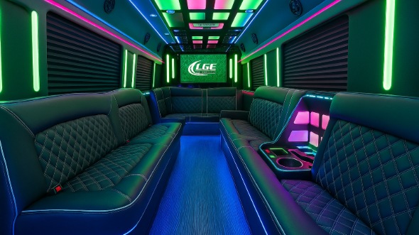 brockton 28 passenger party bus inside