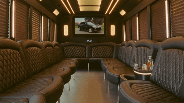 brockton 30 passenger party bus inside
